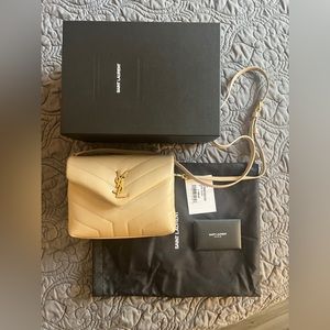 NEW Saint Laurent Toy Loulou Matelassé Leather Crossbody Bag | Dark beige